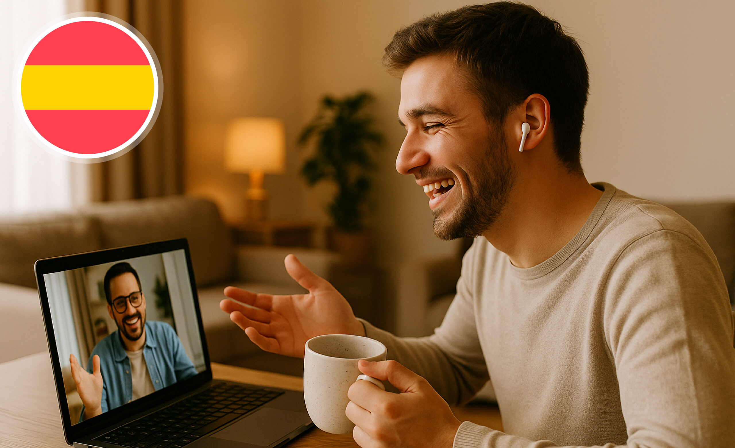 Student in an online conversational Spanish lesson with a teacher — PlaynSpeak