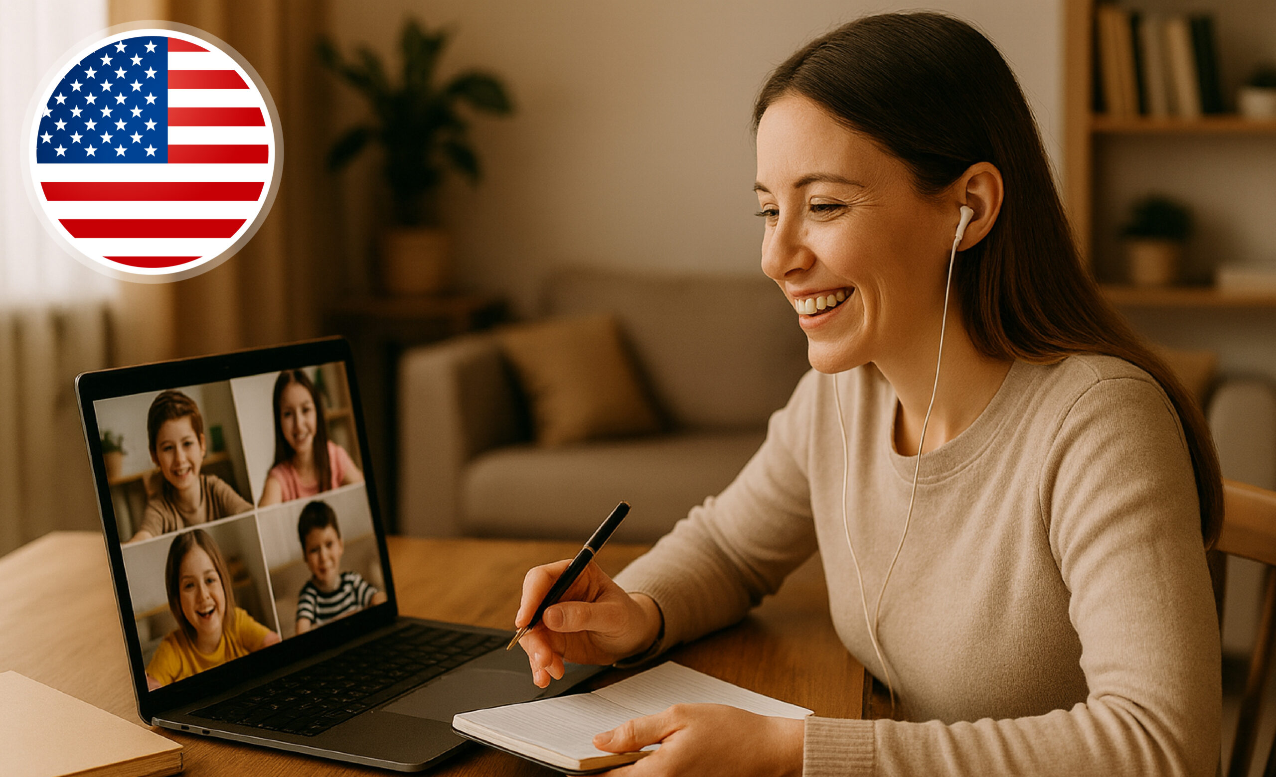 Online Spanish group class with teacher and students on a video call — PlaynSpeak